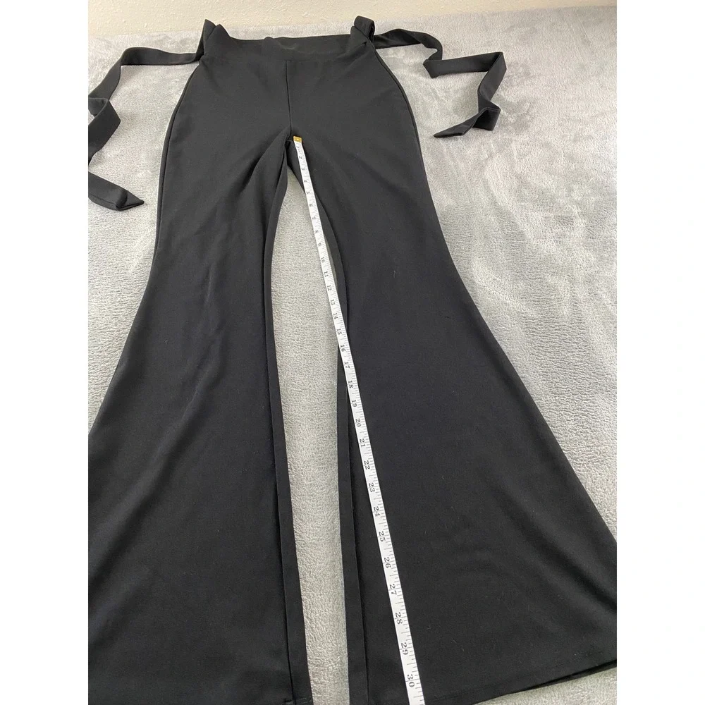 Windsor Womens Black High Waisted Flare Bell Bottom Pants with Side Ties Size S